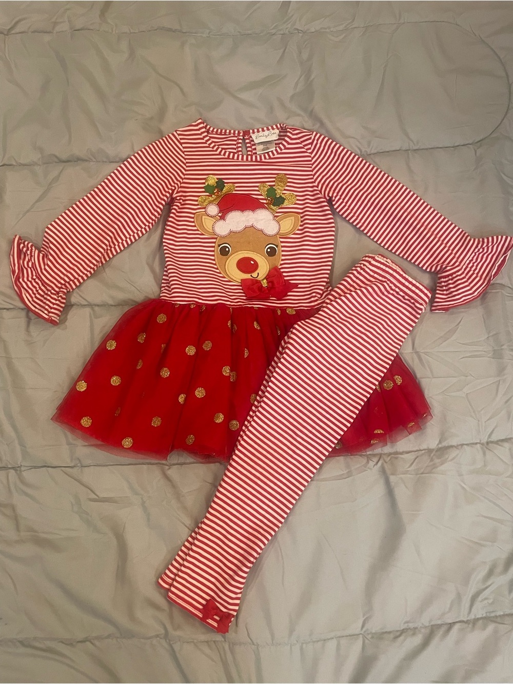 Emily Rose Red and White Striped Christmas Reindeer Tutu Set girls size 6